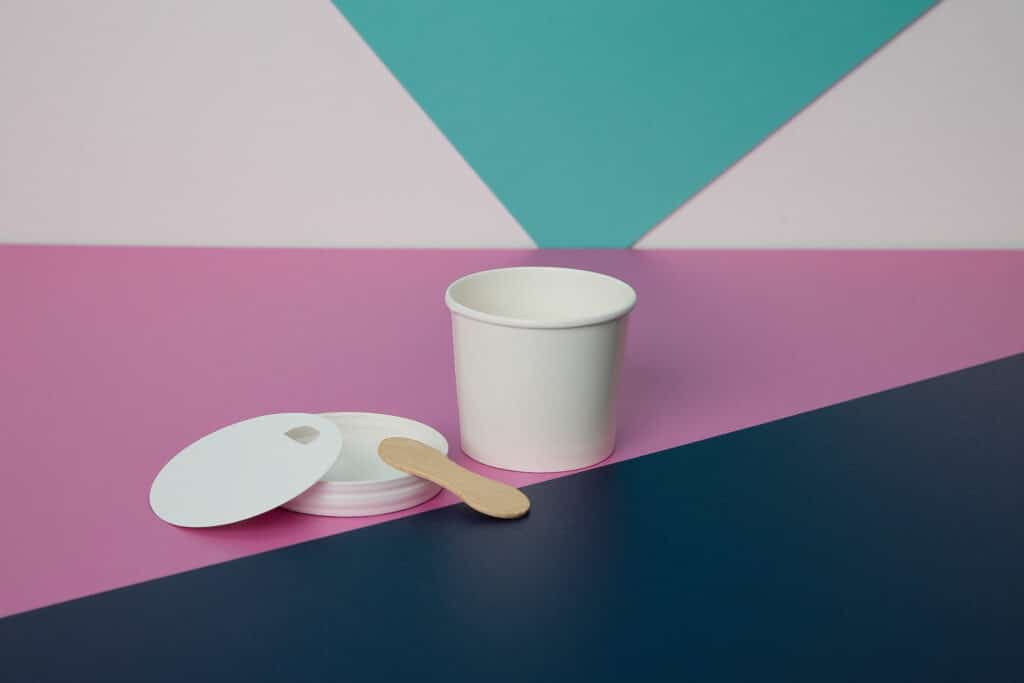 100ml ice cream container with lid and spoon - custom printed dairy packaging